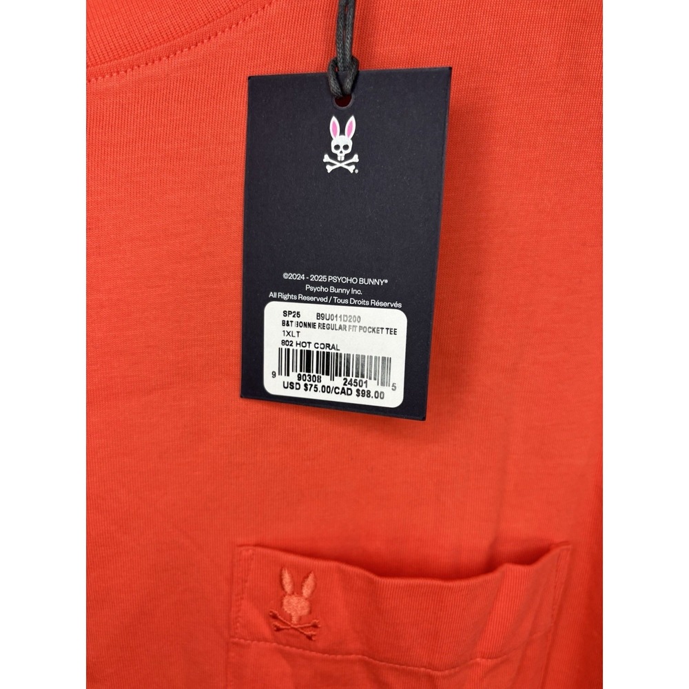 Psycho Bunny Bonnie Regular Fit Pocket Tee Hot Coral Orange Men's XLT $75 NWT - Picture 7 of 7